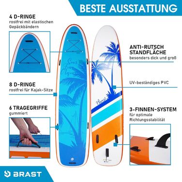 Сім'я BRAST SUP Board Надувний набір весл XXL Від 370x87x15см до 210 кг багато моделей з аксесуарами 2 шт. сидіння для байдарки 2 шт. ремінь для ніг 2 шт. рюкзак для веслування Гаваї