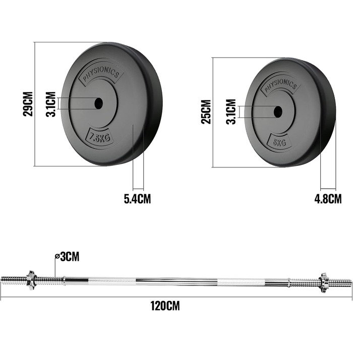 Штанга Physionics 30KG - сталь, вагові пластини, зірчасті замки