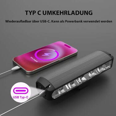 Велосипедна фара з тримачем для телефону, 2 в 1, USB-C, 8000 мА·г, 2600 люмен, 5 LED, 4 режими, переднє світло для велосипеда, легке встановлення, для нічних поїздок