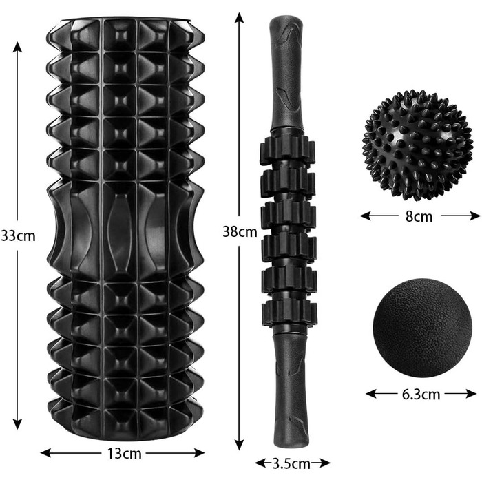 Набір роликів і масажних паличок 4in1, 2 кульки, чорний