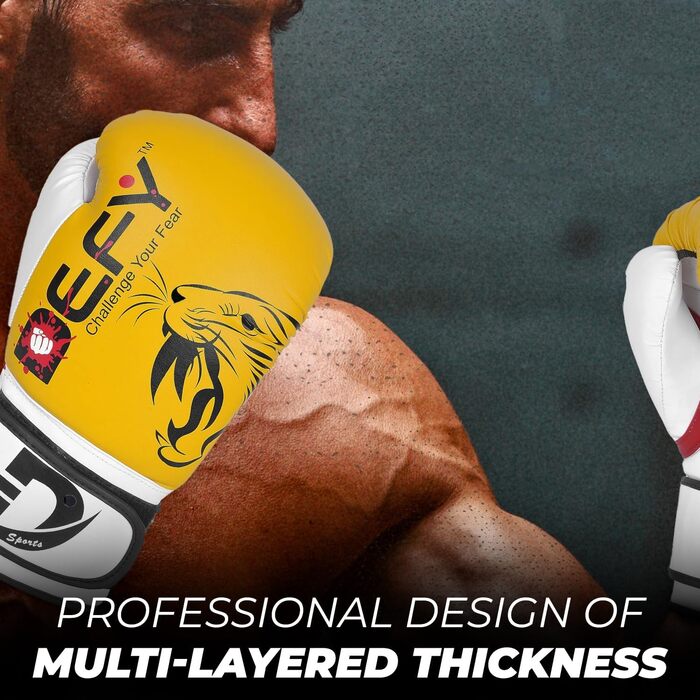 Боксерські рукавички DEFY Tiger 16oz для чоловіків та жінок, жовті, преміум-якість, для боксу, ММА, муай-тай, кікбоксингу, тренувань та спарингу