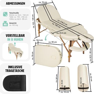 Мобільний масажний стіл TECTAKE 3 зони, косметичний стіл складний, мобільний масажний стіл в овальному дизайні, дуже товста підкладка, аксесуари сумка для транспортування, шезлонг для масажу, косметика або тату - чорний (бежевий No 400193)