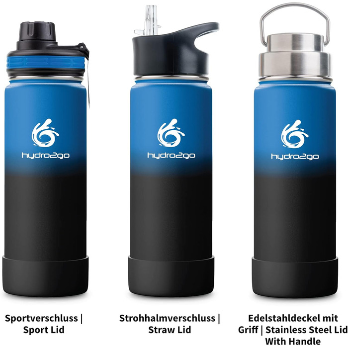 Термос-гідрофляга hydro2go з нержавіючої сталі 500 мл для дітей, школи, спорту та прогулянок – BPA-free, 3 кришки, зберігає тепло до 12 годин і холод до 24 годин (Space)