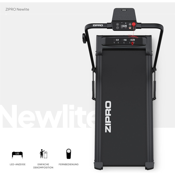 Бігова доріжка ZIPRO Newlite складана, 2 режими, FlatFold, 1-10 км/год, до 110 кг, LED-дисплей, тиха, амортизація Easy Walk