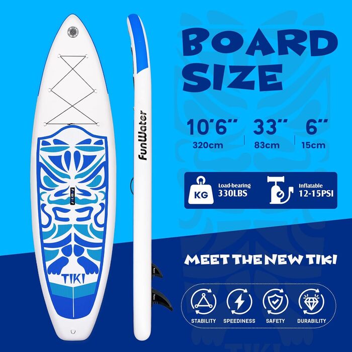 SUP дошка FunWater TIKI-BLUE надувна, з аксесуарами