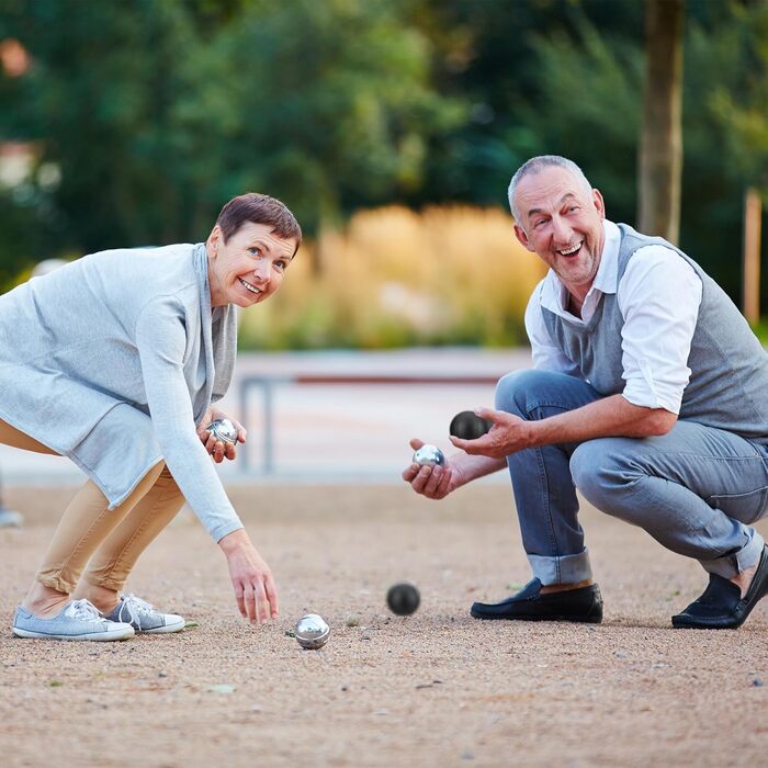 Набір Relaxdays Boule 6 металевих куль, м'яч, вимірювач, сумка, чорний/сріблястий