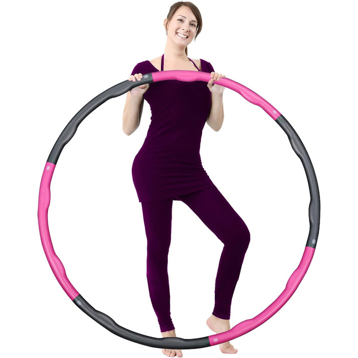 Обруч для схуднення Hula Hoop Adult Hullahub вагою 1,8 кг з дизайном хвилі для вдосконаленого домашнього фітнес-обладнання з 6 предметів і 100 см Hoola Hoop Fitness (1,8 кг сіро-рожевий)