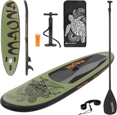 Надувна SUP-дошка ECD Germany Maona 308 см, PVC, алюмінієве весло, комплект, бірюзова/чорна/рожева/сіра/оливкова – для серфінгу, веслування, паддлборду