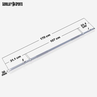 Штанга GORILLA SPORTS Ø30мм, 120-170см, 200кг, хром, з замками