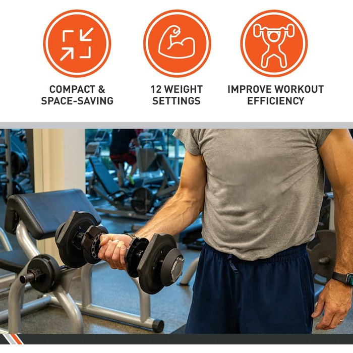Регульована гантеля Body Sport 1,4–18,1 кг з антиковзною ергономічною ручкою