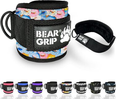 Ремінь для щиколотки BEAR GRIP (пара) - міцна застібка, подвійне D-кільце з нержавіючої сталі, регульований неопрен - манжети на щиколотку преміум-класу для покращення тренувань живота, сідниць та ніг - для жінок та чоловіків (пончик - одиночний)