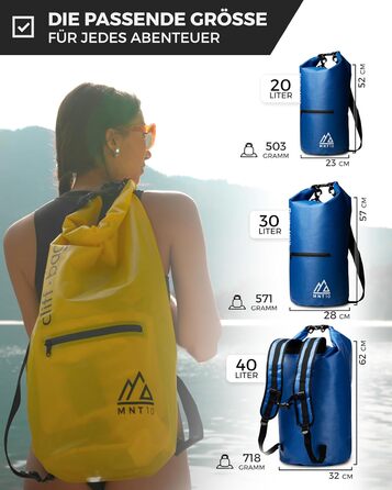 Гермомішок 'Cliff-Bag в 20 л, 30 л, 40 л I Рюкзак для SUP, Каное, Байдарка I Водонепроникний гермомішок з плечовими ременями I Речовий мішок водонепроникний I FREE Водонепроникний чохол для телефону (Ocean Blue, 20 літрів), 10