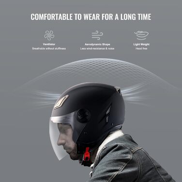 Мотоциклетний шолом VEVOR 3/4 обличчя, розмір M (55-56 см), з Bluetooth, високощільний ABS, DOT сертифікат, для дорослих і підлітків
