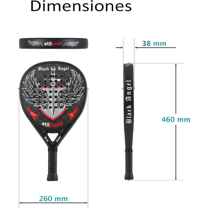 Ракетка Black Angel Padel Carbon 18K, кругла, з сумкою