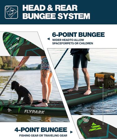 Надувна SUP-дошка Flypark 335x86x15 см, широка, для йоги, з рюкзаком 116 л, 15 D-кілець, ременем, 3 знімними плавниками, насосом