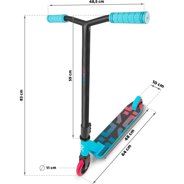 Трюковий самокат ПОЇХАЛИ Kick Scooter з кульковим підшипником ABEC 9 Kick Scooter Trick Scooter для дорослих і дітей Двоколісний міський скутер Freestyle 2 колеса Вантажопідйомність 100 кг (синій, рожевий)