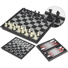 Складаний магнітний набір 3-в-1 Andux: шахи, нарди, шашки (20x20x2 см)