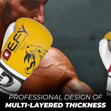 Боксерські рукавички DEFY Tiger 16oz для чоловіків та жінок, жовті, преміум-якість, для боксу, ММА, муай-тай, кікбоксингу, тренувань та спарингу