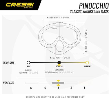 Маска для дайвінгу Cressi-Pinocchio, культова, чорна, One size