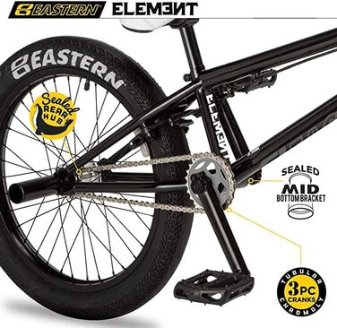 Велосипед Eastern Bikes Element 50.8 см BMX Bike, повна хромолієва рама та вилки Chromoly, чорний