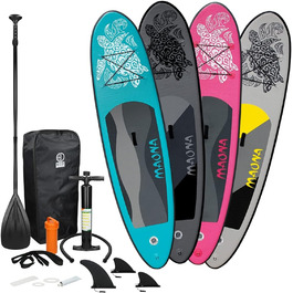 Надувна SUP-дошка ECD Germany Maona 308 см, комплект: весло з алюмінію, PVC, бірюзова/чорна/рожева/сіра/оливкова – дошка для веслування, серфінгу, паддлборду