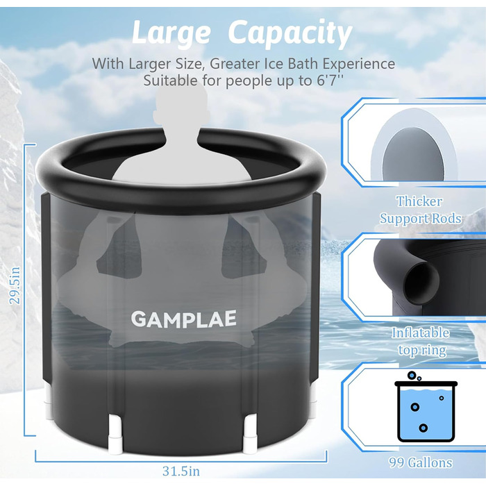 Портативна крижана ванна для спортсменів Дорослий 108 галонів Крижана ванна для занурення Крижана капсула Холодна ванна Ванна для занурення