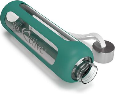 Be-Active пляшка для води 1 л з боросилікатного скла з силіконовим чохлом, без BPA, темно-зелена