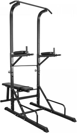 Силова станція GORILLA SPORTS Power Tower, складана лава, турнік, бруси, до 150 кг, чорна, багатофункціональний тренажер для дому