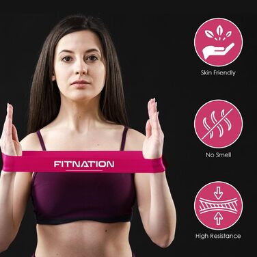 Набір стрічок опору FitNation - 5 пакетних стрічок опору для вправ різних рівнів - Латексні стрічки для вправ для дому, тренажерного залу, пілатесу - Стрічки для тренувань Resistance для чоловіків і жінок з (рожевий)