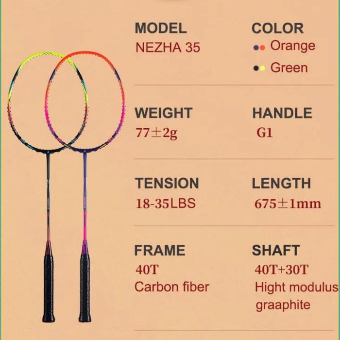 Ракетка бадмінтон 5U ультралегка 40T графіт 35 фунтів натяг