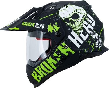 Шолом для мотокросу Broken Head Bone Crusher зелений з козирком та сонцезахисною шторкою – ендуро, MX, мотошолом