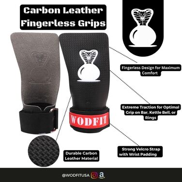 Гріпси WODFIT Carbon 3 отвори для підтягувань і важкої атлетики, XL