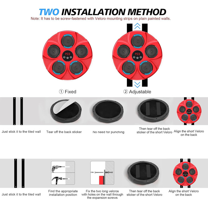 Музична боксерська машина INMORVEN, боксерська груша дитяче настінне кріплення для боксерського тренувального обладнання 15,7 дюйма, розумна електроніка для дому, тренування спритності Focus для дорослих і дорослих (червоний)