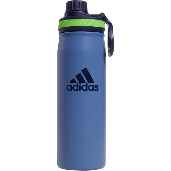 Пляшка для води adidas 600 мл, металева, термоізольована, з нержавіючої сталі 18/8, для гарячих і холодних напоїв, синя/лаймова
