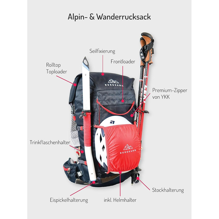 Рюкзак для альпінізму та туризму NORDKAMM Antares Alpine 30/40 л, RollTop, унісекс, для походів, скелелазіння, лижних турів