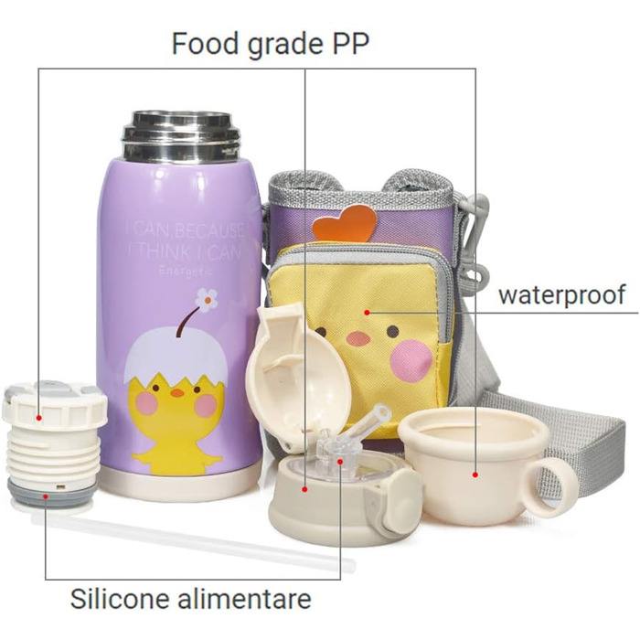 Термос QUNUIRE Пляшка для дітей Пляшка для гарячої та холодної води Пляшка для води з нержавіючої сталі Вакуумна вакуумна пляшка з сумкою через плече Солом'яна чашка Дитяча термос Пляшка Дитячий термос (курка)