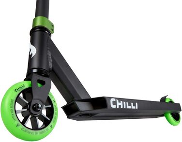 Трюковий самокат Chilli Pro Scooter H82 см Трюкова педаль Скутер Чорний Зелений наклейка Fantic26 Griptape