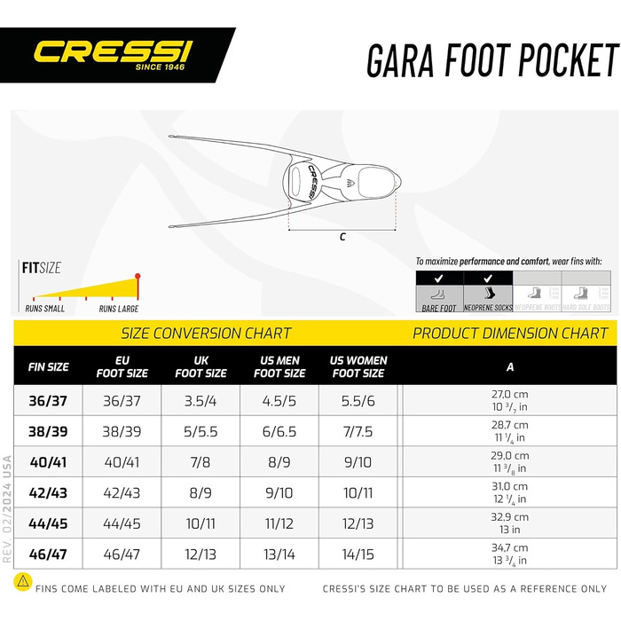 Ласти Cressi Gara Turbo Flex 38/39 — легкі універсальні ласти з модульною системою, змінні лопаті для дайвінгу, апное, підводного полювання, снорклінгу