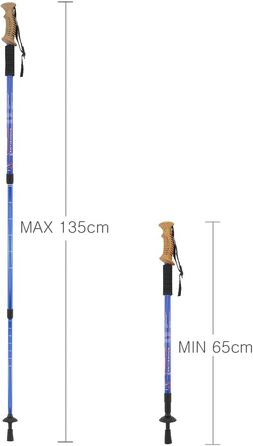 Телескопічні протиударні туристичні палиці MidGard Nordic Walking Pole виготовлені з алюмінієвого сплаву з корковою ручкою та регулюванням амортизації по довжині 65-135 см (сині, )