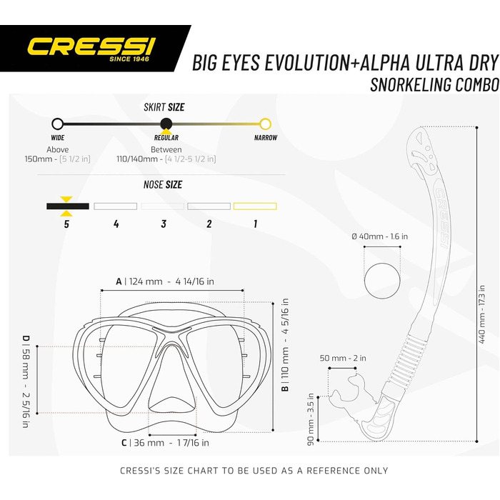 Комбінований набір або маска Cressi Professional Mask & Snorkel або Mask, Snorkel & Fin Kit Прозорий/Жовтий Один розмір Single