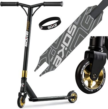 Трюковий самокат SOKE PRO Kick Scooter з кульковим підшипником ABEC 9 Kick Scooter Trick Scooter для дорослих та дітей Двоколісний міський самокат Freestyle 2 колеса Вантажопідйомність 100кг, чорно-золотистий