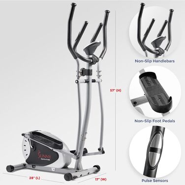 Еліптичний тренажер Sunny Health & Fitness SF-E905 для дому, магнітний, 8 рівнів навантаження, LCD-дисплей, до 100 кг