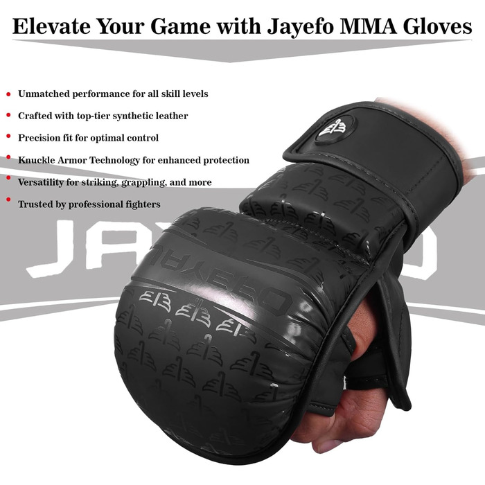 Jayefo MMA рукавички для спарингу та греплінгу з відкритою долонею, підтримка зап'ястя, універсальні для чоловіків і жінок, для MMA, боксу, муай тай, кікбоксингу