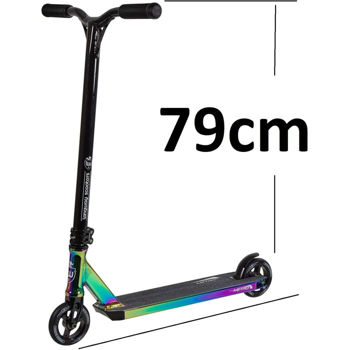 Самокат Longway Metro Stunt H79 см Trick Park Kick Scooter наклейка Fantic26 (чорний / неохромна веселка)