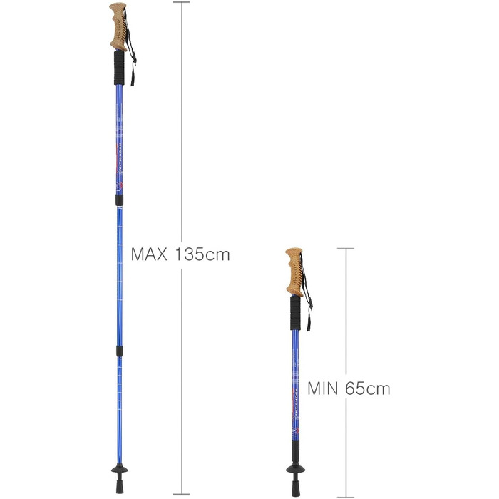 Телескопічні протиударні туристичні палиці MidGard Nordic Walking Pole виготовлені з алюмінієвого сплаву з корковою ручкою та регулюванням амортизації по довжині 65-135 см (сині, )