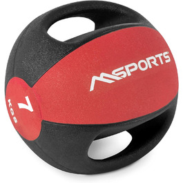 М'яч MSPORTS Med Ball Premium з ручками 1-10 кг (7 кг - червоний)