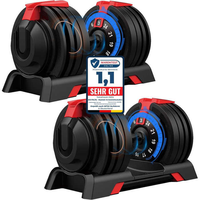 Регульовані гантелі DH FitLife 24 кг, 12 рівнів, набір коротких гантелей з дисками, 3-24 кг, 12 в 1