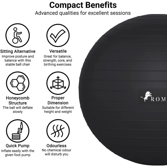 М'яч для вагітних ROMIX, Anti-Burst, з насосом, Дуже товстий, Чорний