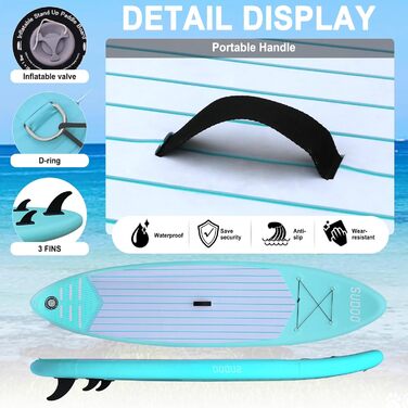 Надувна SUP-дошка для дорослих та підлітків 10'/10.5'/11' x30/33'' x6'', ультра-легка, з рюкзаком, насосом, веслом, страховкою та трьома плавниками