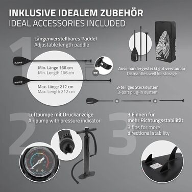Надувна SUP-дошка ECD Germany 305-380 см, до 150 кг, комплект із веслом, сидінням-каяком і сумкою, різні моделі